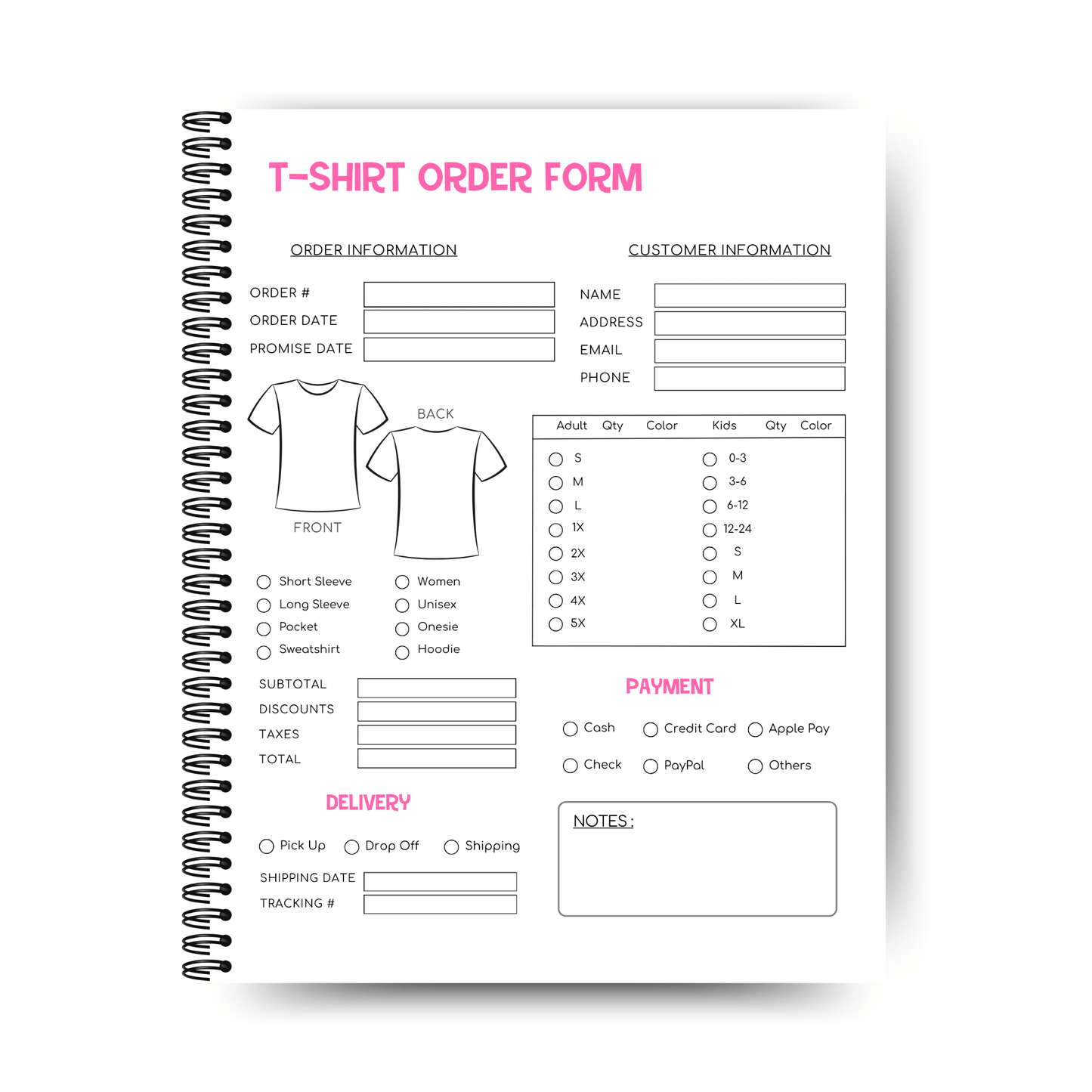 Shirts Orders Form